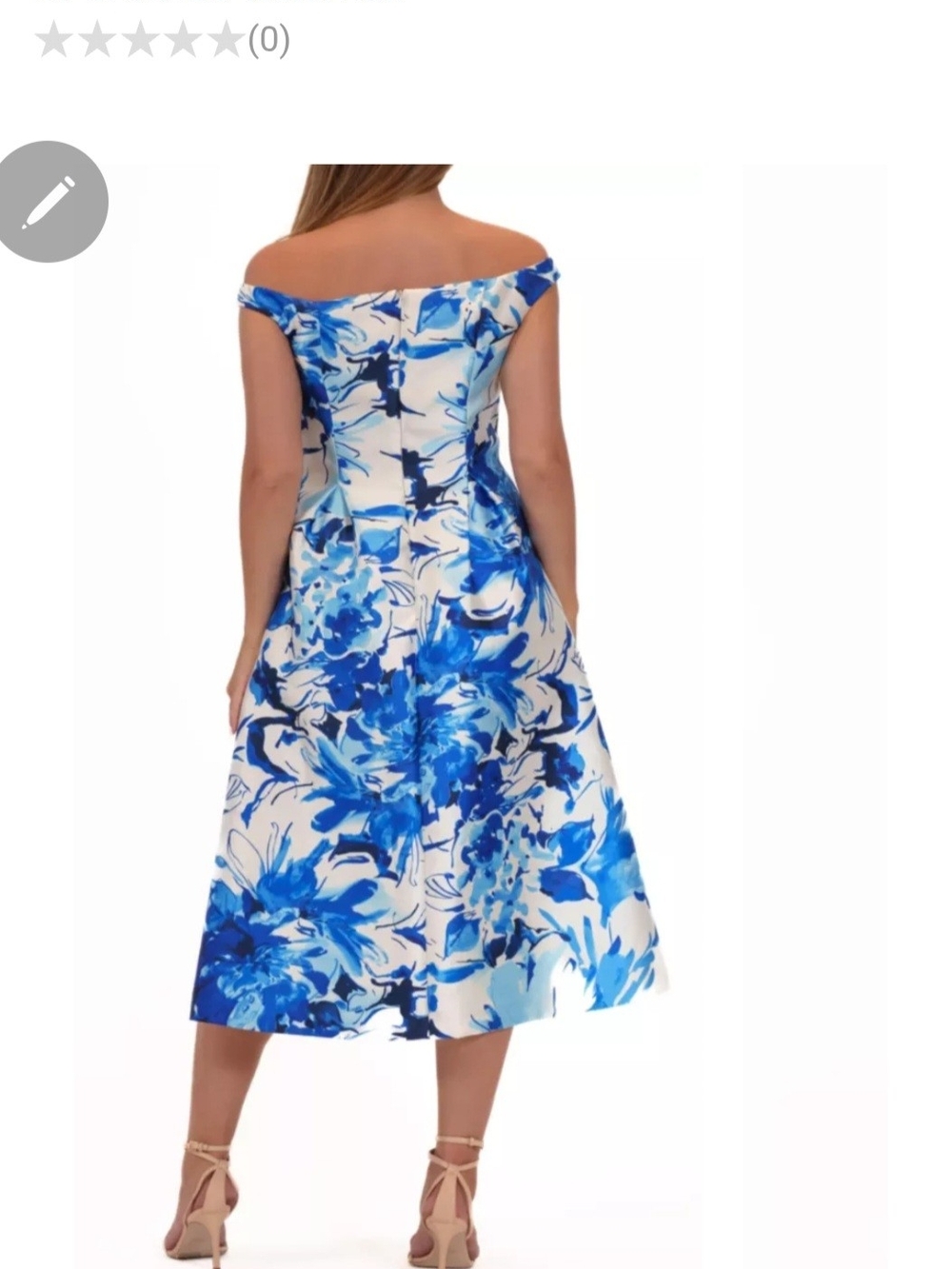 Donna Ricco White Off-Shoulder Midi Dress with Blue Floral Print